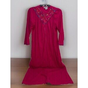 RARE HELEN OF TROY PINK Embroidery Zip NIGHTGOWN Robe Gown Pockets M